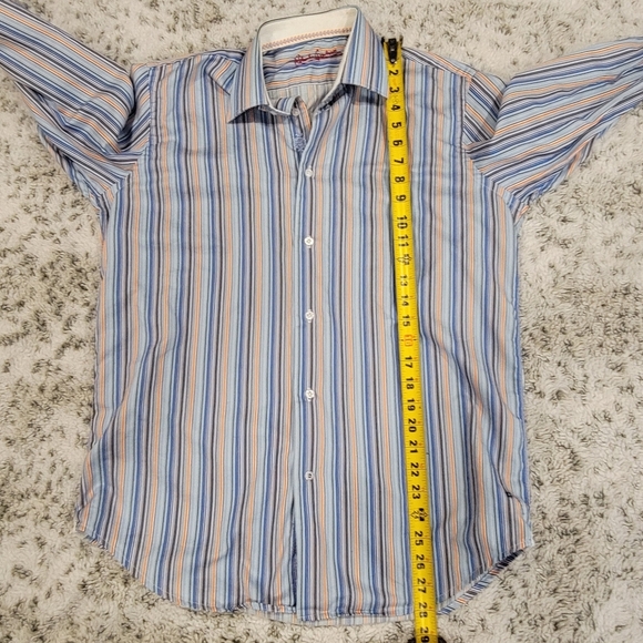 Robert Graham SZ M Multicolor Striped Button Down Shirt Embroidered Flip Cuffs - Picture 10 of 11